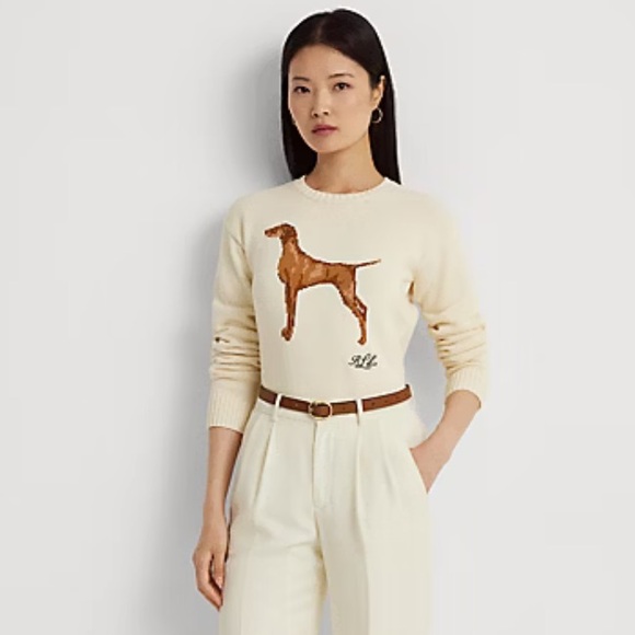 Ralph Lauren Sweaters - Ralph Lauren Women's Intarsia-Knit Cotton-Blend Dog Sweater Medium